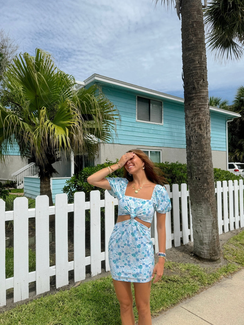 Baby Blue Floral Mini Dress