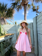 Keep Palm Embroidered Pink Linen Mini Dress