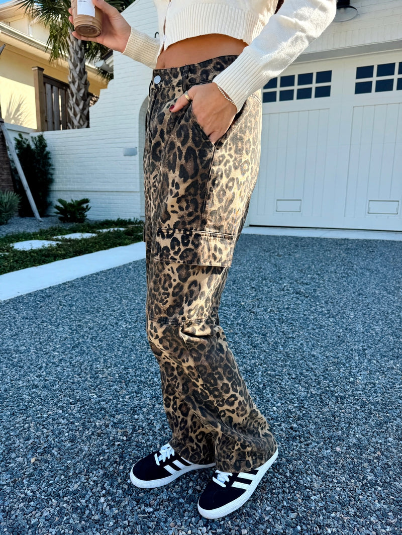 Stay Wild Leopard Cargo Jeans