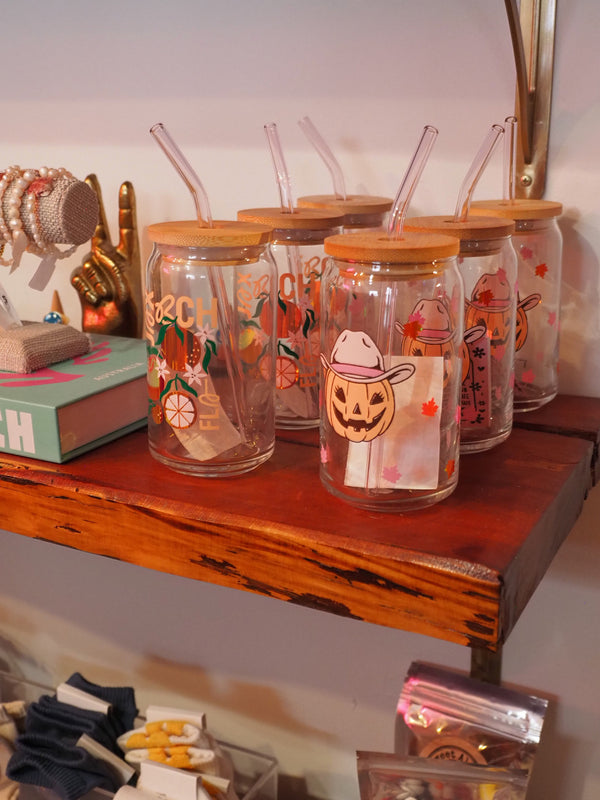 Pumpkin Cowgirl Glass Cup