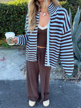 Brown Sugar Striped Zip Up Knit Jacket