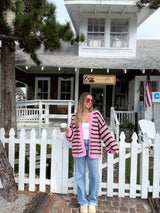 Strawberry Mocha Striped Cardigan