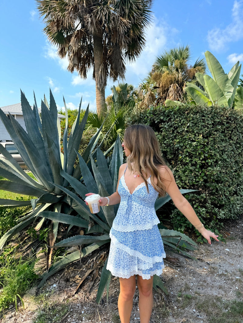 Petals & Lace Blue Mini Dress