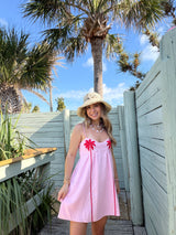 Keep Palm Embroidered Pink Linen Mini Dress