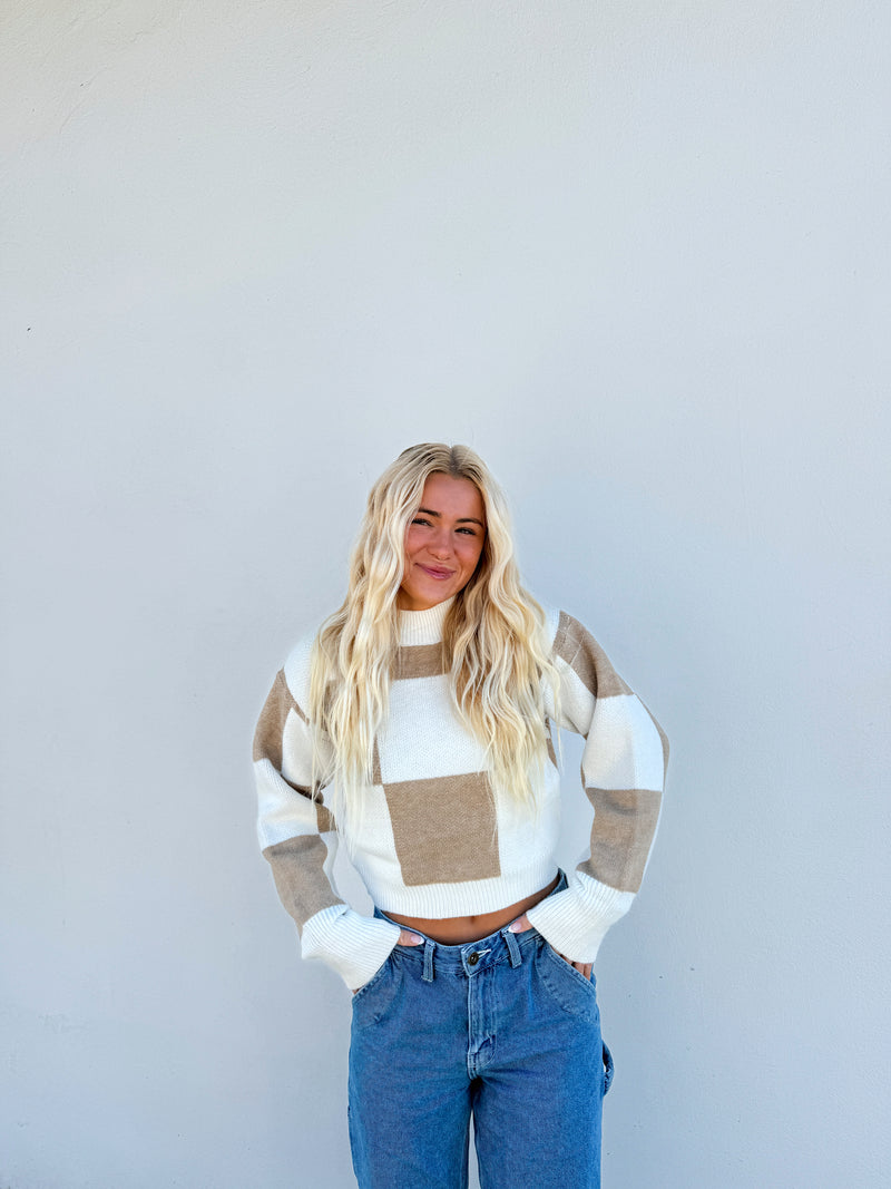 Check Me Out Taupe Crop Sweater