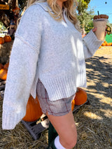 Easy Does It Collared Sweater - Grey