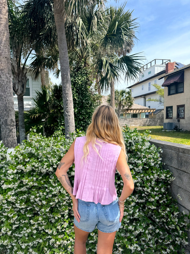 Summer Honey Linen Pleated Tie Top