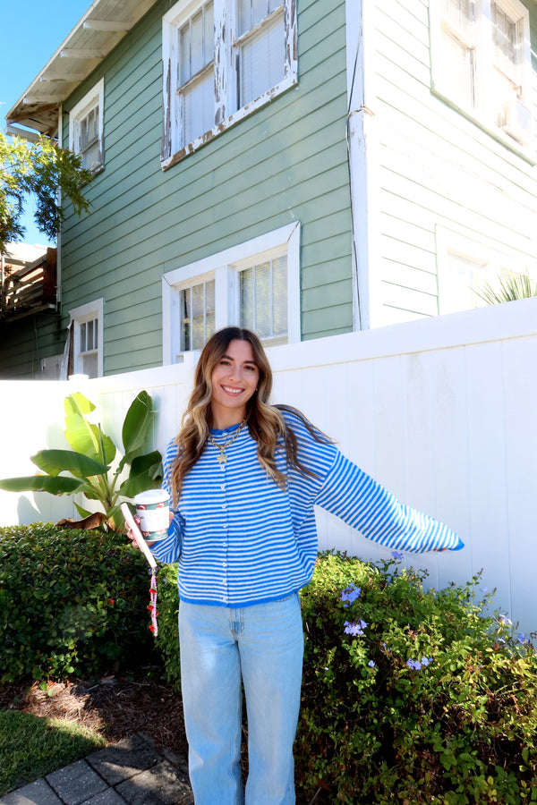 Sunhoney Girl Cardigan - Blue Stripe