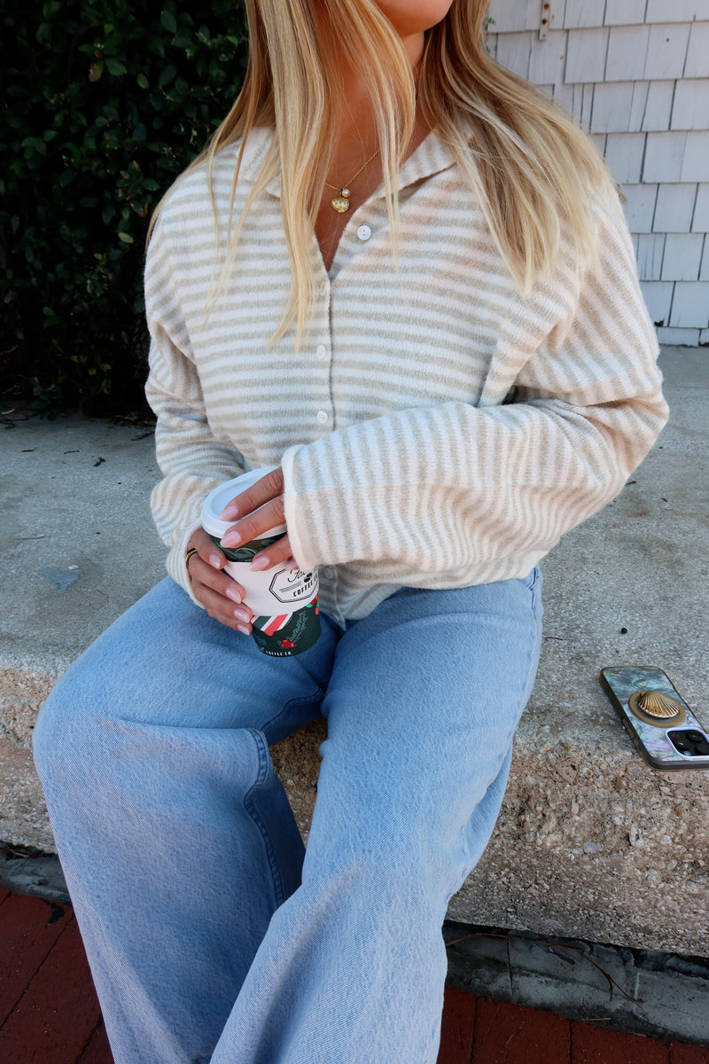 Sunhoney Girl Cardigan - Cream Stripe