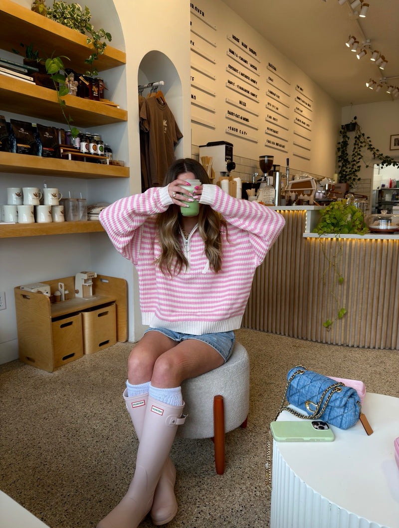 Prep Girl Pink Striped Half Zip Up