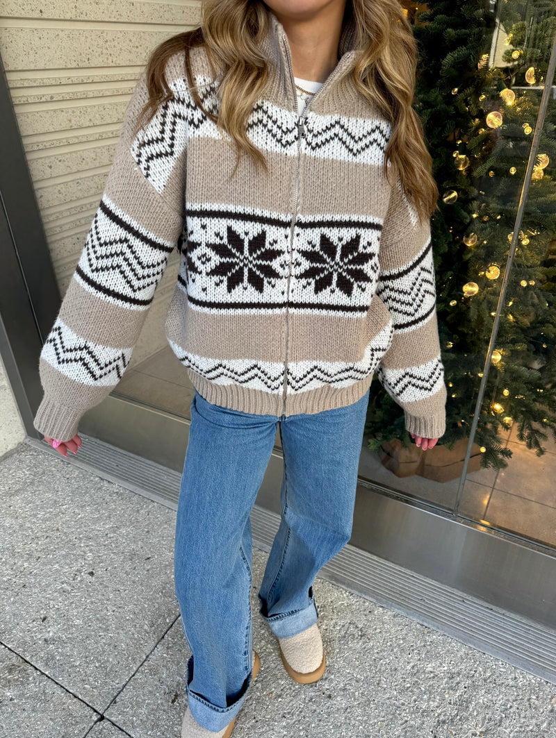 Alpine Fair Isle Sweater Zip Up Jacket