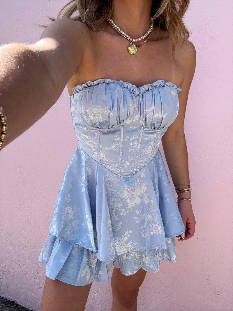 Something Blue Floral Satin Romper