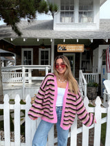 Strawberry Mocha Striped Cardigan