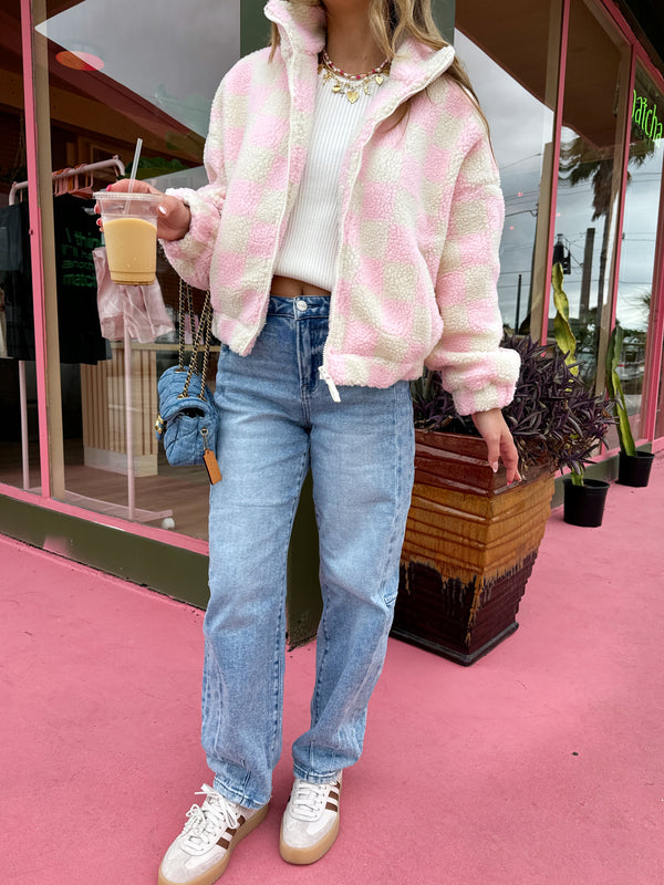 Checked Out Pink Fleece Jacket