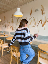 Chocolate Blueberry Striped Crop Sweater