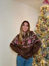 Pink Noel Quarter Zip Up Sweatshirt