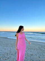 Sunset Lover Pink Crochet Maxi Dress