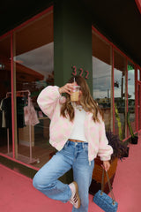 Checked Out Pink Fleece Jacket