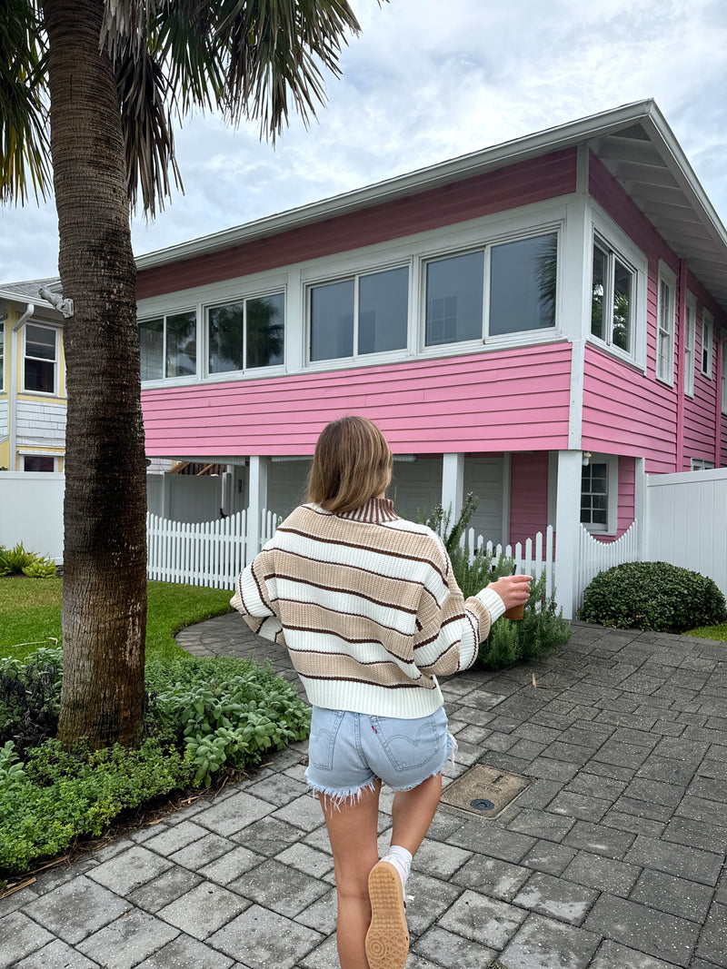 Cinnamon Spice Striped Half Zip Up Sweater