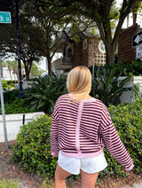 Cozy Up Striped Sweater - Brown/Pink