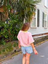 Summer High Striped Knit Top - Pink/Yellow