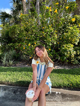 Summer Girl Striped Denim Romper - Blue