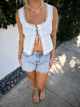 Something Blue Eyelet Front Tie Top