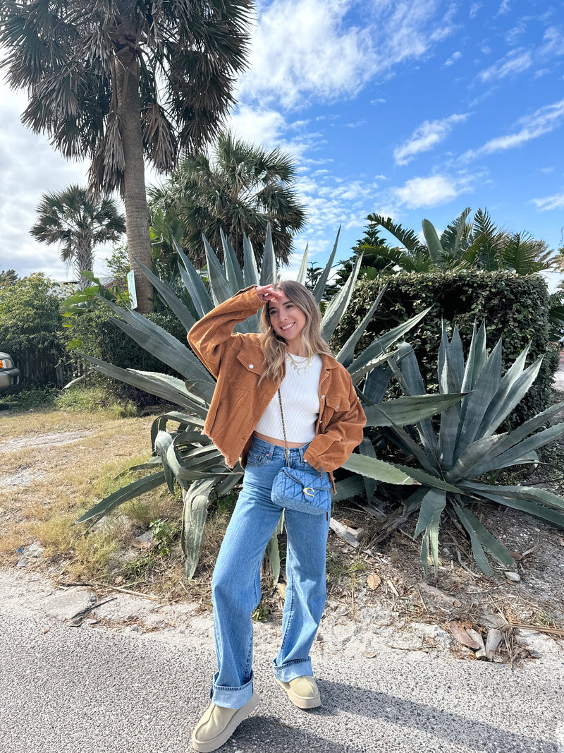 Caramel Corduroy Crop Jacket