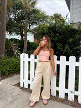 The Icon Cotton Track Pant - Cream/Yellow