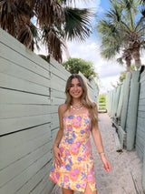 Golden Petal Jacquard Strapless Mini Dress