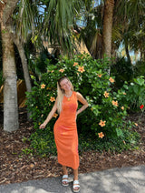 Orange Crush Knit Midi Dress
