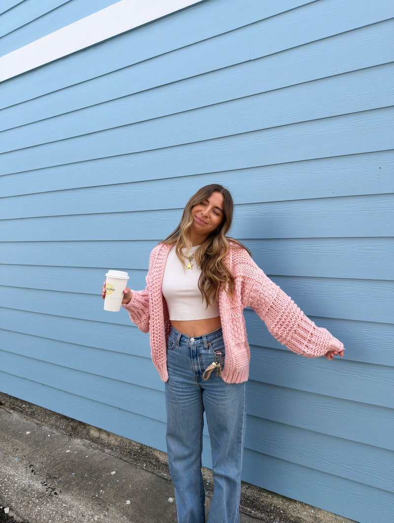 The Winter Knit Cardigan - Pink