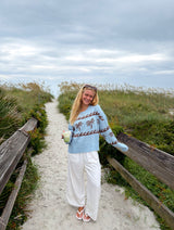 Coastal Palm Sweater - Blue/Brown