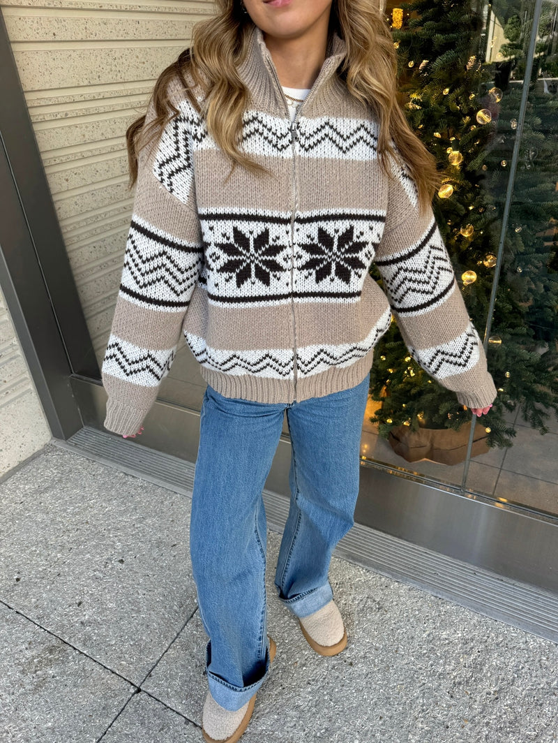 Alpine Fair Isle Sweater Zip Up Jacket