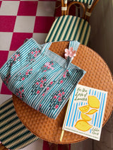 Sunhoney Quilted Tote Bag - Blue Striped