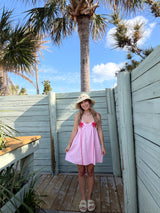 Keep Palm Embroidered Pink Linen Mini Dress