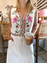 Cottage Core Linen Floral Tie Top