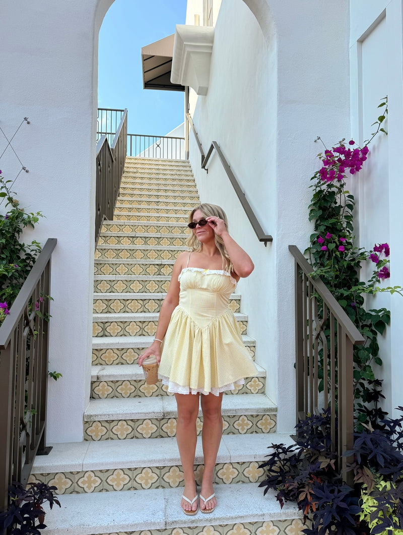 Honey Glow Gingham Mini Dress - Yellow