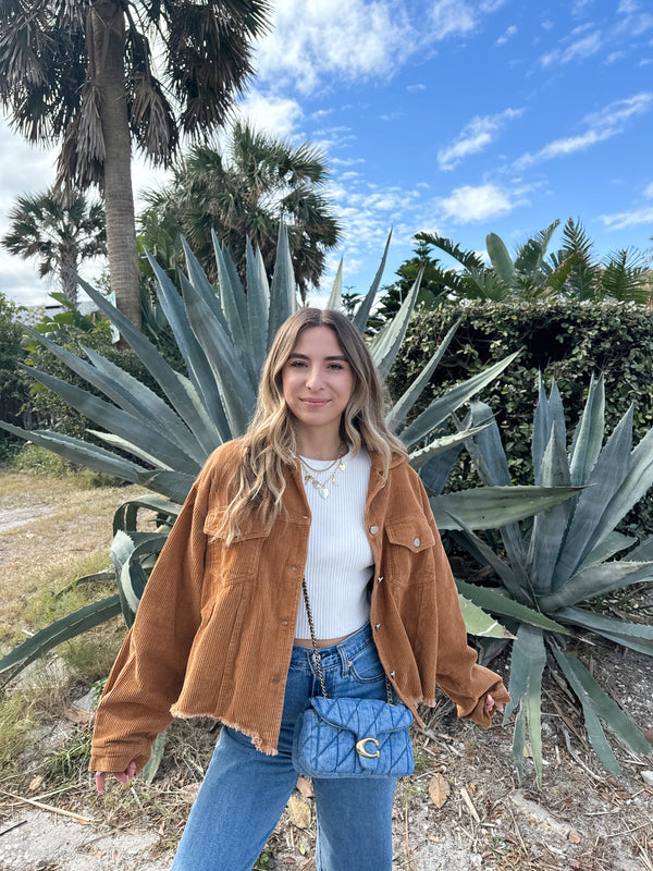 Caramel Corduroy Crop Jacket