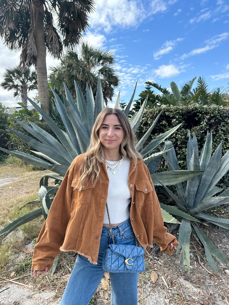 Caramel Corduroy Crop Jacket