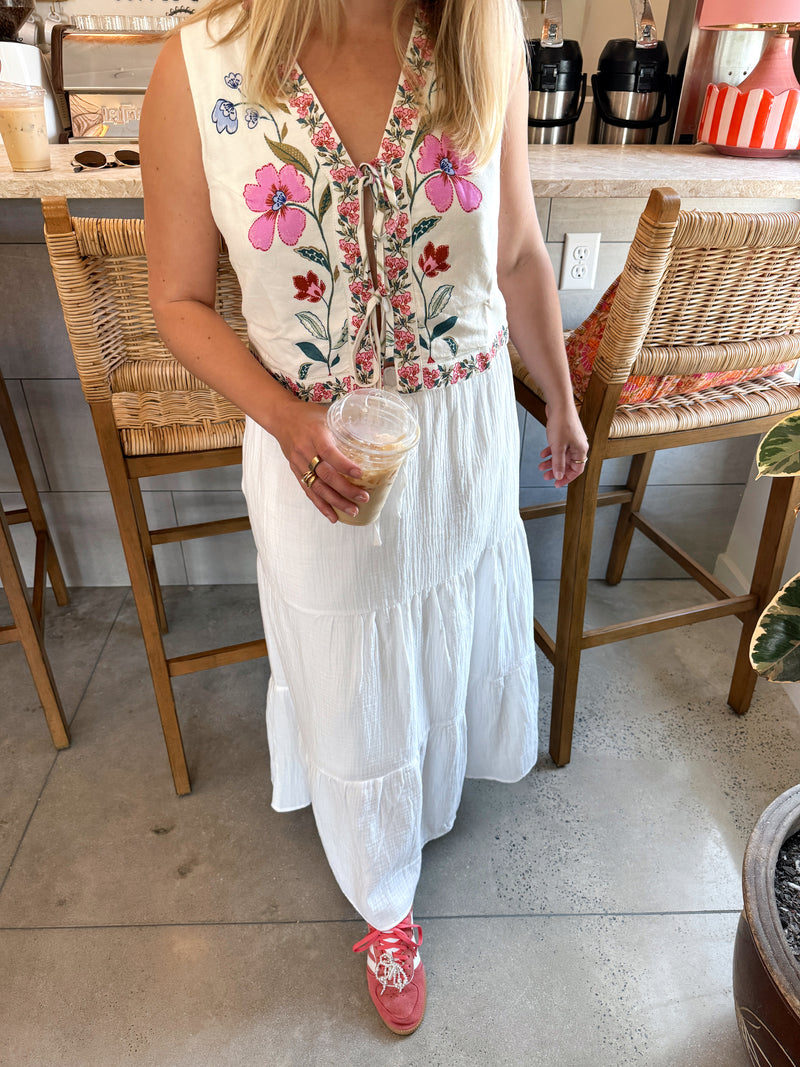 Cottage Core Linen Floral Tie Top