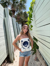 Shore Thing Embroidered Shell Linen Top