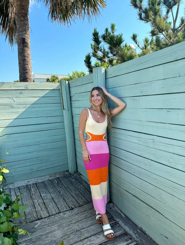 Tropical Oasis Striped Maxi Dress