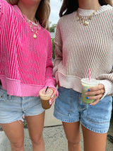 Fall Feels Striped Sweater - Pink