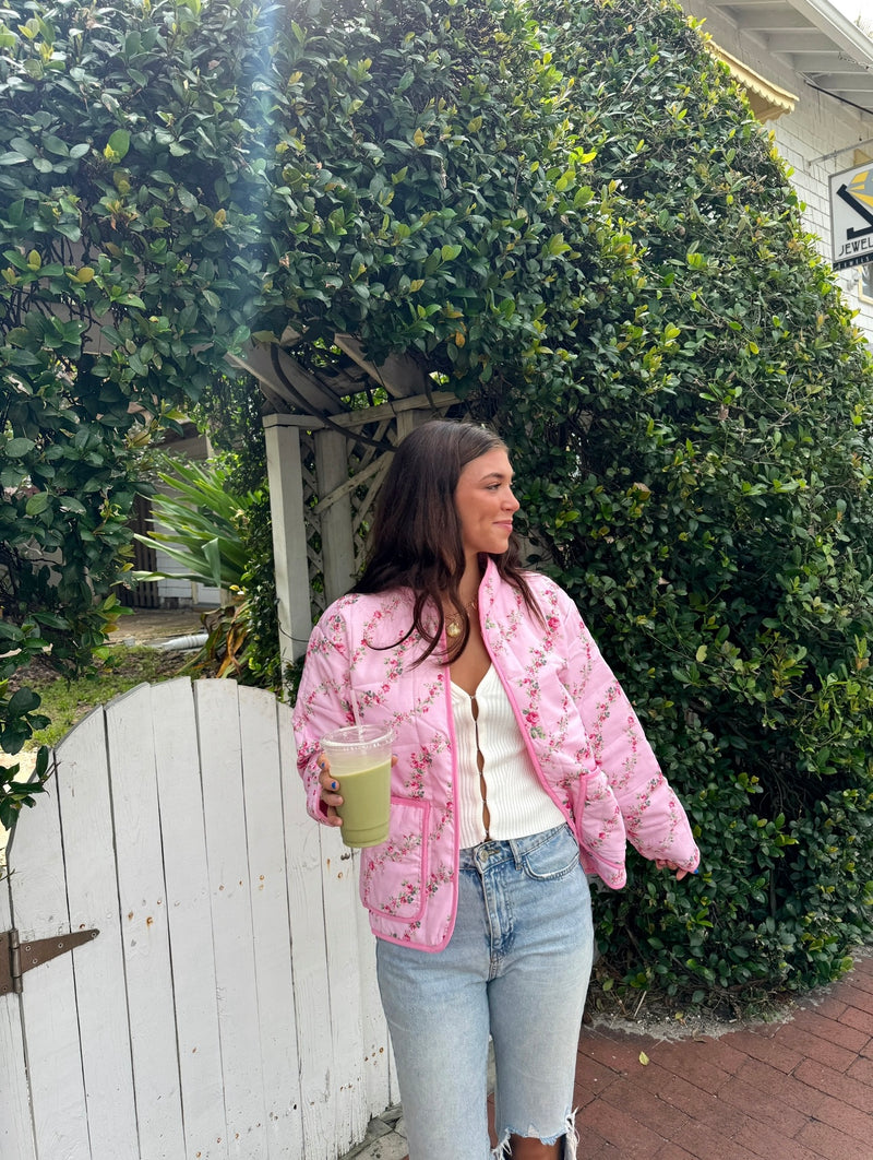 Dreamscape Pink Floral Quilted Jacket