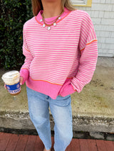 Changing Seasons Striped Chenille Sweater - Pink
