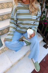 Matcha Please Green & Blue Stripe Sweater
