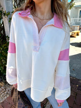 Free Spirit French Terry Sweater - Pink/Ivory
