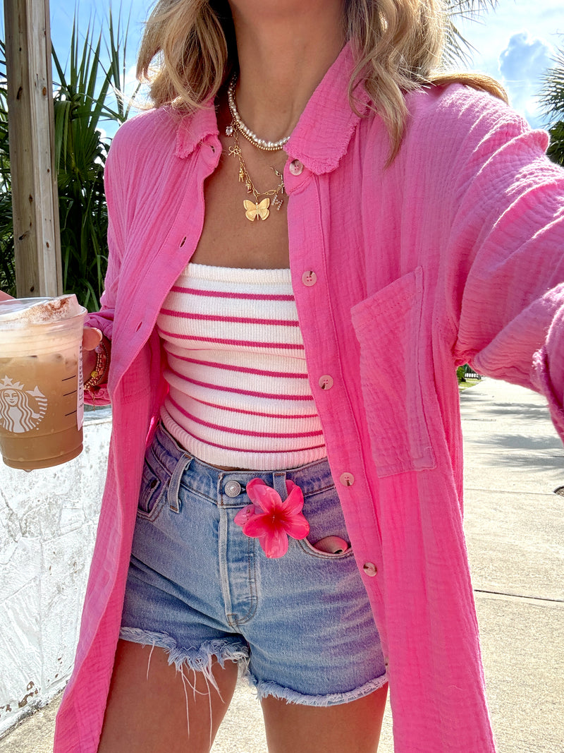 Perfect Day Pink Cotton Button Up Top