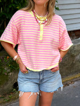 Summer High Striped Knit Top - Pink/Yellow